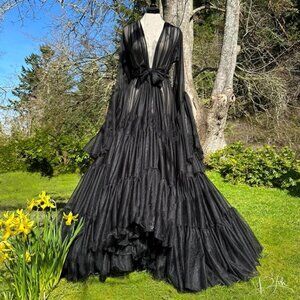 The Vivian Ultimate Showgirl Dressing Gown in black by Catherine D'Lish